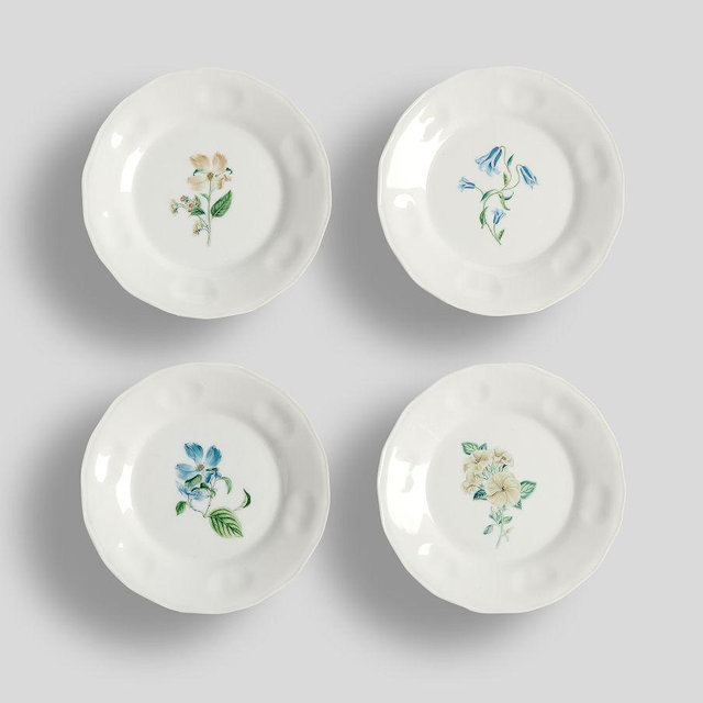 Monique Lhuillier Summer Blossom Outdoor Melamine Appetizer Plates, Mixed Set of 4 - Multi