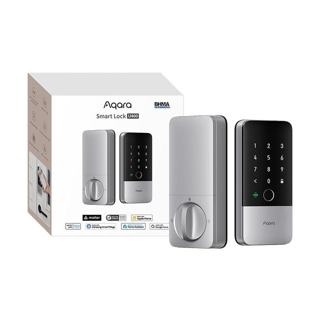 Aqara UWB Smart Lock U400, Matter Over Thread, Apple Home Key, Fingerprint Keyless Entry Deadbolt,Touchscreen Keypad, Rechargeable Battery, Supports HomeKit, Alexa, Google, Home Assistant, Silver