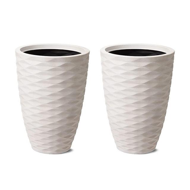 glitzhome Set of 2 Planters for Outdoor Plants 19" Large White Planter Tall Polyresin Planters Pot with Drainage Hole for Outdoor Front Porch Garden and Patio