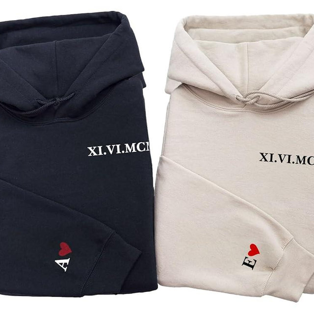 Personalized Roman Numeral Sweatshirt, Custom Matching Hoodies for Couples, Couple's Sweatshirt, Matching Shirts, Anniversary, Engagement, Valentine's Day Gifts for Men and Women