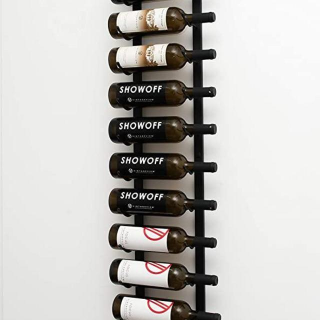 VintageView Wall Series (4 Ft) - 12 Bottle Wall Mounted Wine Rack (Satin Black) Stylish Modern Wine Storage with Label Forward Design