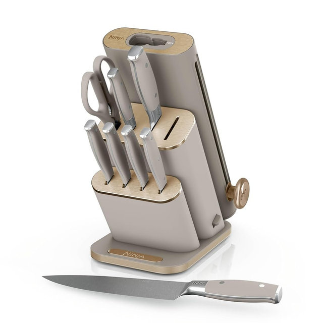 Ninja NeverDull® 10-Piece Premium German Stainless Steel Knife Set, Space-Saving Removeable Sharpener, 10-Year Guarantee, Razor Sharp Knives, NeverDull Technology, NK32010SD1, Stone