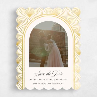 Beige Scalloped Wedding Save the Date - Hayden Photo Foil