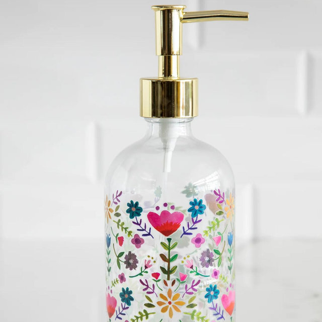 Glass Soap Dispenser - Floral