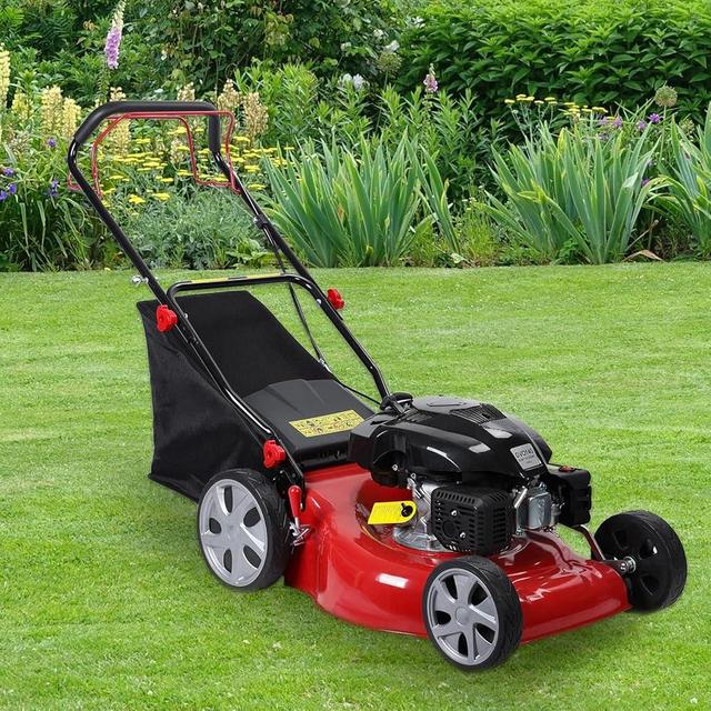 Self Propelled Gas Lawn Mower, 141cc Push Mower Gas Powered, 20" Blade, 4-Stroke Engine, Big Wheels, 50L Bag, Foldable Handle