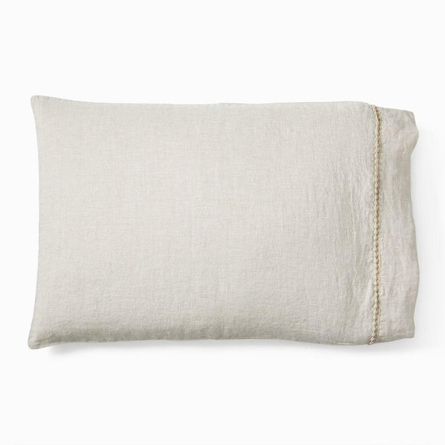 European Flax Linen Pom Pom Sheet Set, King Pillowcase Set, Natural Flax