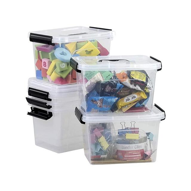 Tstorage Plastic Storage Containers with Lids and Handles, Clear Latch Boxes, 6 Packs