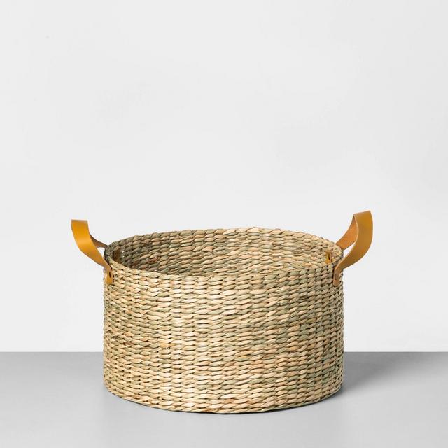 Short Seagrass Basket with Leather Handle Large - Hearth & Hand™ with Magnolia