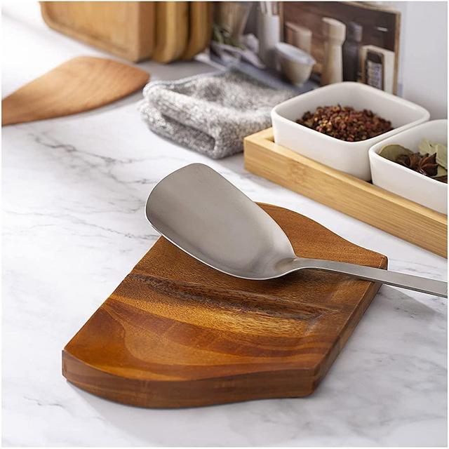 Acacia Spoon Rest, Double Spoon Rest For Stove Top , Heat-Resistant Handmade Wooden Spoon Rest for Kitchen, Wooden Spoon Holder for Kitchen Counter, With Non Slip Silicone Feet