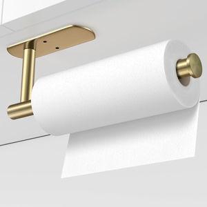VAEHOLD Adhesive Paper Towel Holder Under Cabinet Wall Mount for Kitchen Paper Towel, Paper Towel Roll Holder Stick to Wall, Stainless Steel (Gold)