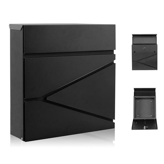 YOOBOX Wall-Mount Mailbox for House Outside, Security Key Drop Box with Lock and Keys, Locking Postbox, Steel Metal Rust-Proof Mail Box, 11.02 x 11.02 x 4.33 Inch, Black, MD021