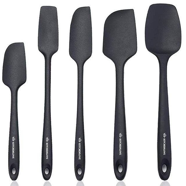KITCHENLOVE Premium 600°F Heat Resistant 5 Piece Silicone Spatula Set for Baking, Cooking, Mixing - Non-Stick with High Grade S-Iron Steel Core - One Piece Seamless Design - BPA Free (Black)