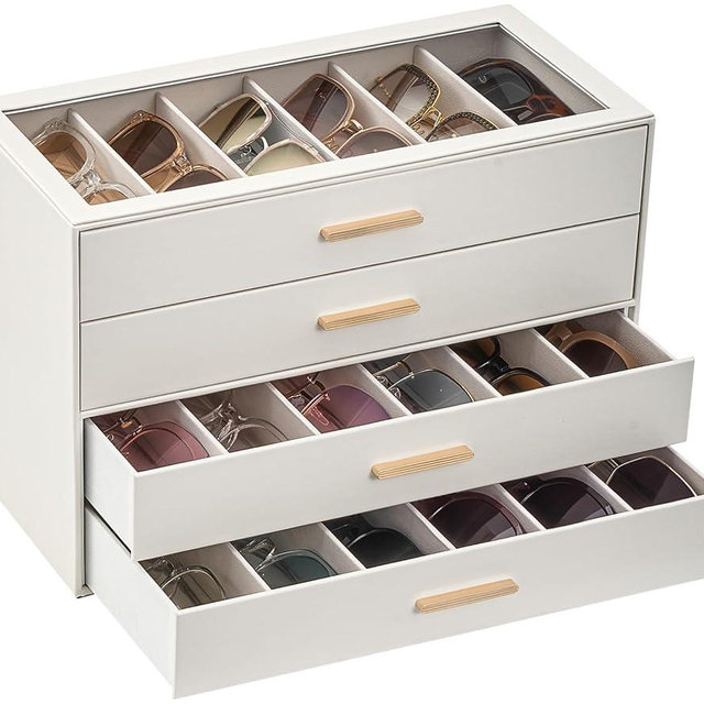 Lolalet Sunglasses Storage Box for Women, Eyewear Eye Glass Organizer with Clear Top Display Holder Case, Mothers Day Gifts