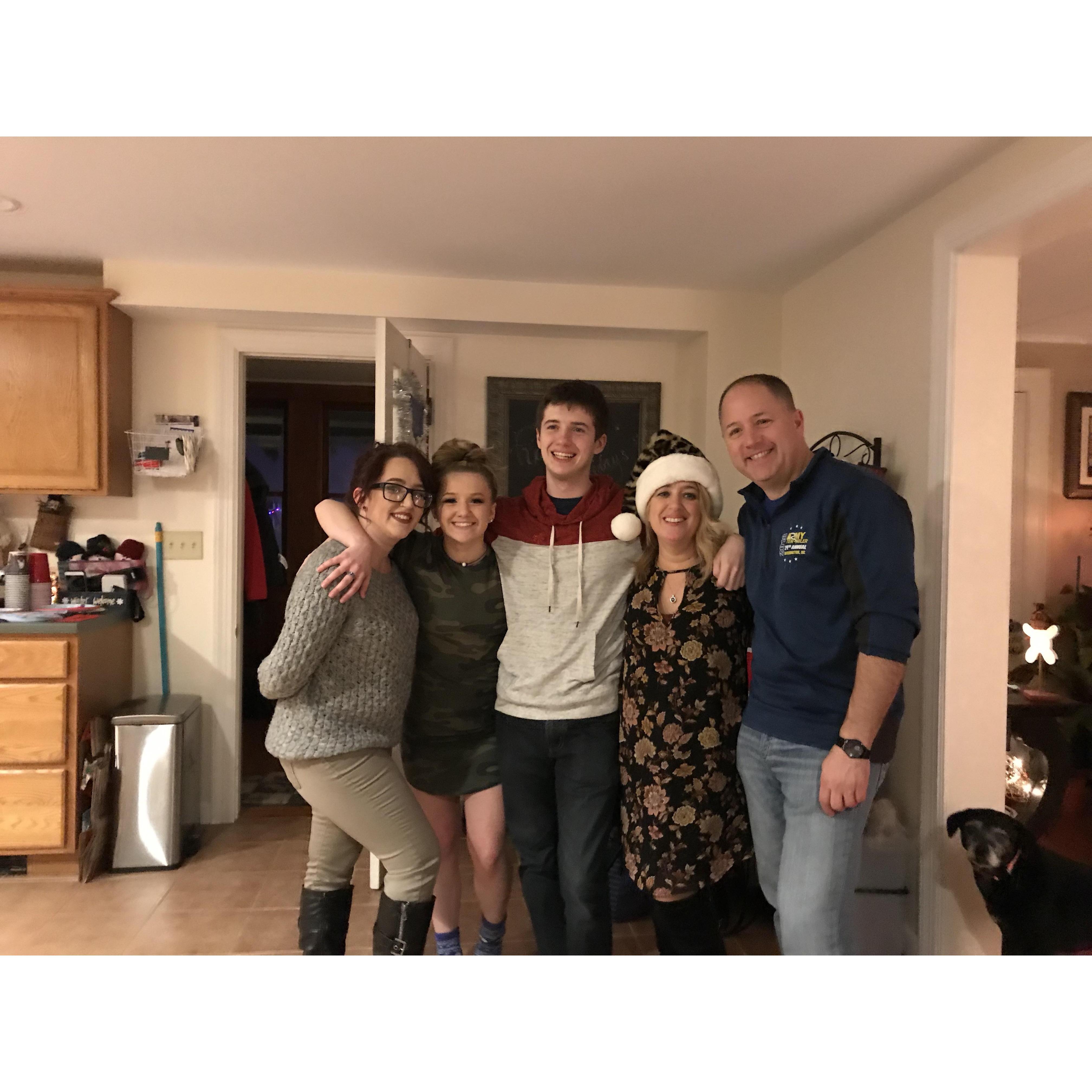 Part of our blended family (missing Adam).  With Morgan, Alexus and Noah.  Christmas 2018.