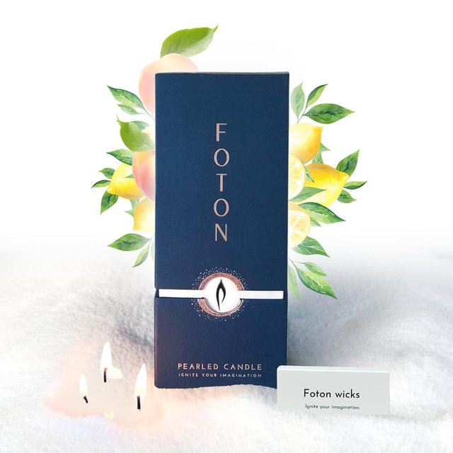 Foton Pearled Candle 18 Oz - Sassy Citrus Scented Non Toxic Luxury Long Lasting Powder Candles up to 120 Hours - Refillable Candle Sand with 30 Wicks for Candle Making