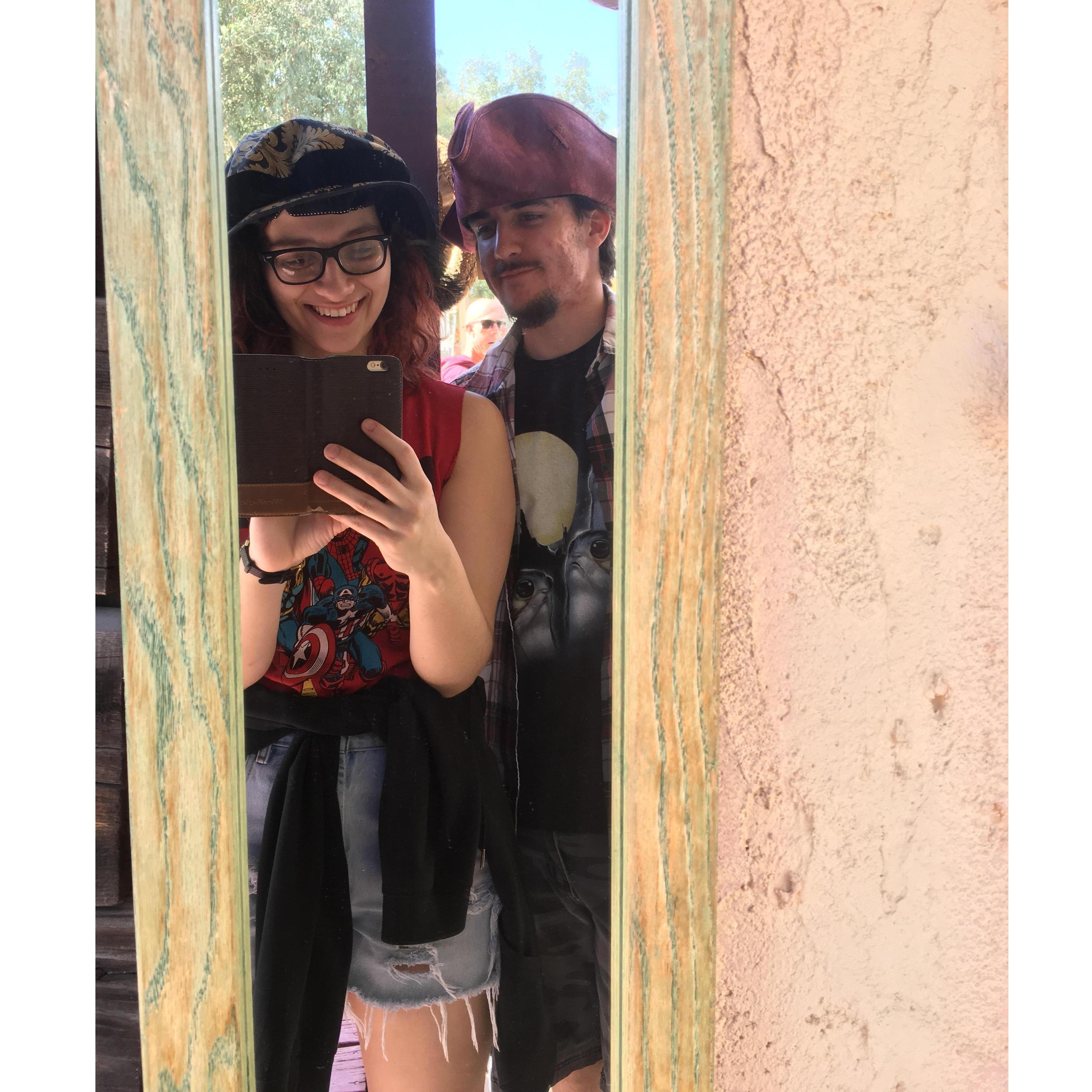 Trying on hats at the Arizona Renaissance Fair (March 2018)