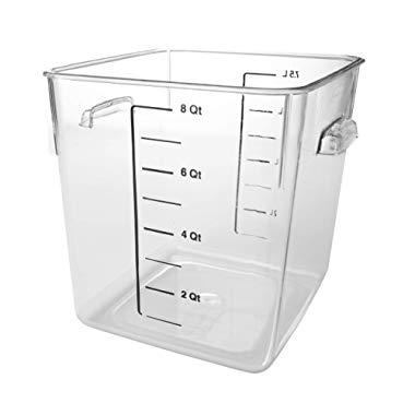 Rubbermaid Commercial Products Plastic Space Saving Square Food Storage Container for Kitchen/Sous Vide/Food Prep, 8 Quart, Clear (FG630800CLR)