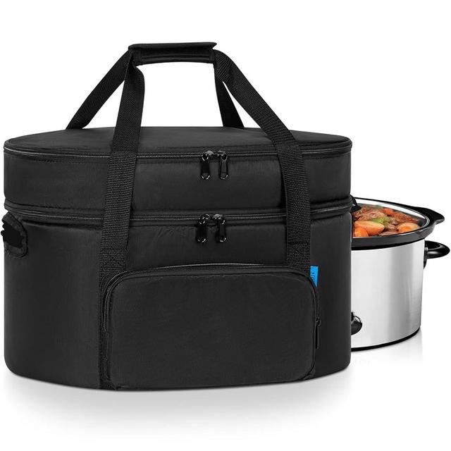 LASUK Double-Layer Slow Cooker Travel Bag Compatible with 6, 7, 8 Quart Crock-Pot, Insulated Travel Carrier with Easy to Clean Lining, Black