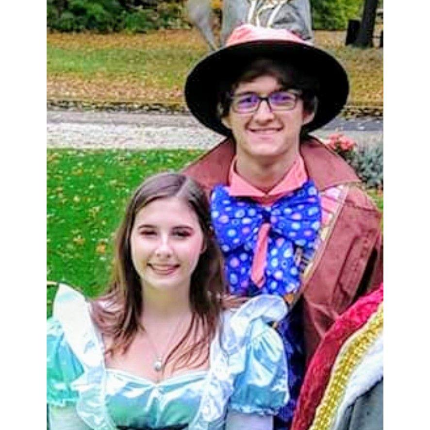 Our first Halloween together, as the Mad Hatter and Alice! (Lewis Carroll spelled it wrong)