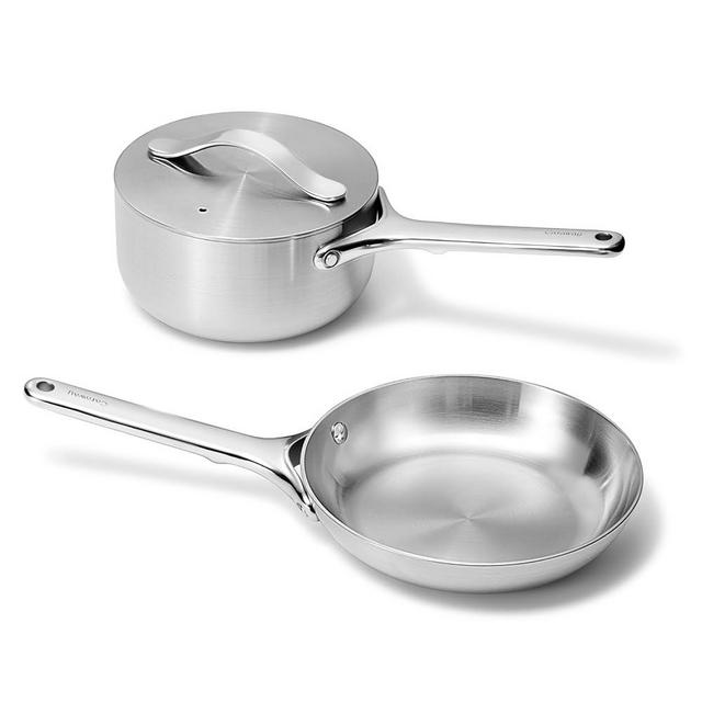 Caraway Stainless Steel Mini Duo - 5-Ply Stainless Steel Fry Pan (8 In) & Stainless Steel Sauce Pan (1.75 Qt) - Oven Safe & Stovetop Agnostic - Non Toxic, PTFE & PFOA Free