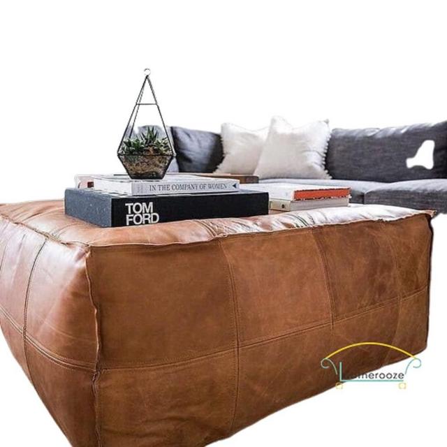 LEATHEROOZE Amazing Rectangular unstuffed Ottoman Pouffe Moroccan Leather, Ottoman Rectangular Pouf, Light tan Handmade Footstool Rectangular pouffe Moroccan (202018 inch)