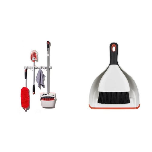 OXO Good Grips Wall-Mounted Mop and Broom Organizer & Good Grips Dustpan and Brush Set