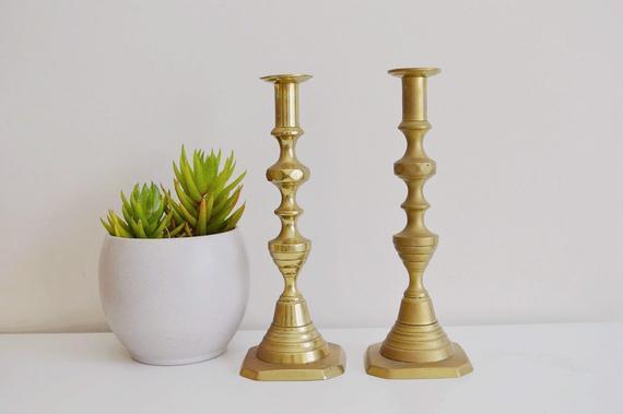 Brass candlesticks, vintage brass, boho candle holders