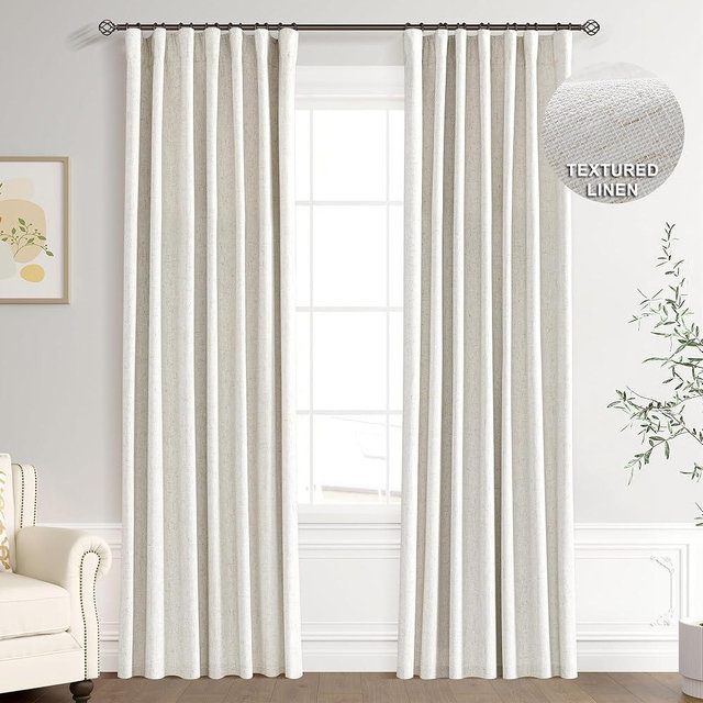 Joywell Cream Linen 100% Blackout Curtains 86 Inches Length Long, Rod Pocket/Back Tab/Hook Belt/Clip Rings, Thermal Insulated Drapes for Bedroom Living Room(2 Panels,52 x 86,Natural Beige)