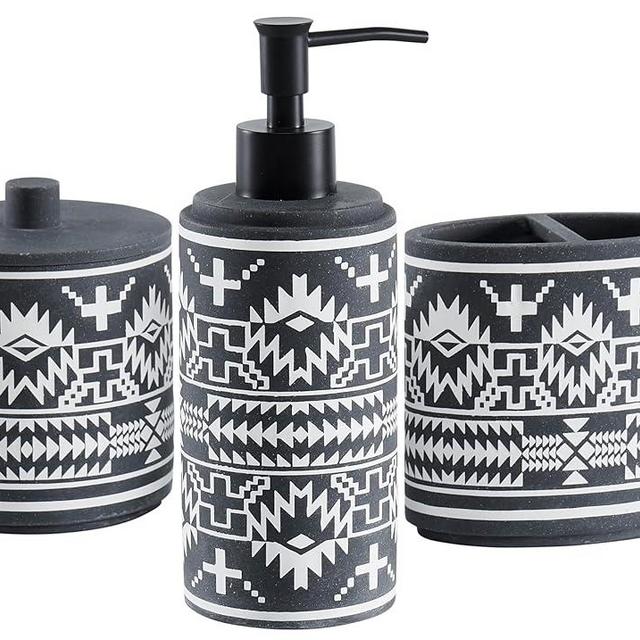 Pendleton – Spider Rock 3 Piece Bath Set – Lotion Dispenser, Toothbrush Holder, and Jar with Lid – Painted Resin Set – Stylish Bathroom Décor