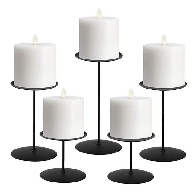 NiceAI Candle Holders for Pillar Candles Fireplace Candelabra Modern Iron Candlesticks Table Centerpiece Home Decoration Wedding Sturdy Set of 5 Black