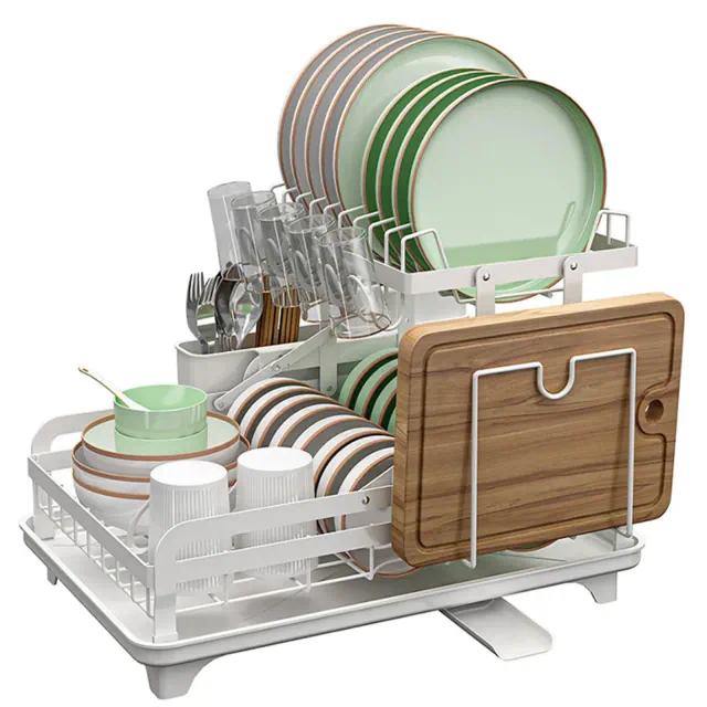 SUGIFT Dish Drying Rack, 2 Tier Large Dish Drying Rack for Kitchen Counter with Drainboard Stainless Steel Dish Drainer