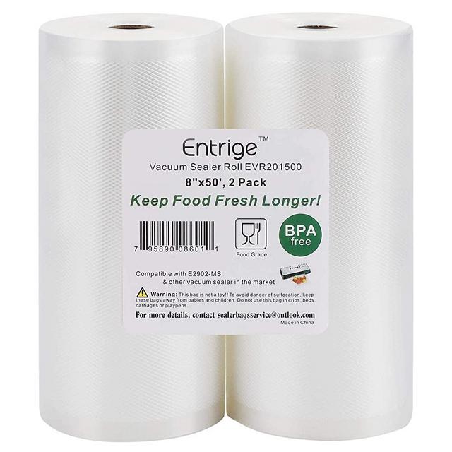 Entrige Vacuum Sealer Bags for Food, 8" x 50' Vacuum Sealer Rolls for Food Saver Bags Rolls, BPA-Free Vacuum Food Storage Bags for Sous Vide Vacuum Bags, Seal A Meal Bags Rolls, 2 Packs