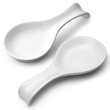Spoon Rests, Ceramic Make, by KooK, Set of 2, Red and White (white)