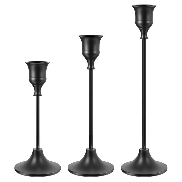NLBTW Black Candlestick Holders Taper Candle Holders, Set of 3 Vintage Candle Sticks Holder Decor Used as Fireplace Mantel or Table Centerpieces for Wedding, Dinning, Party