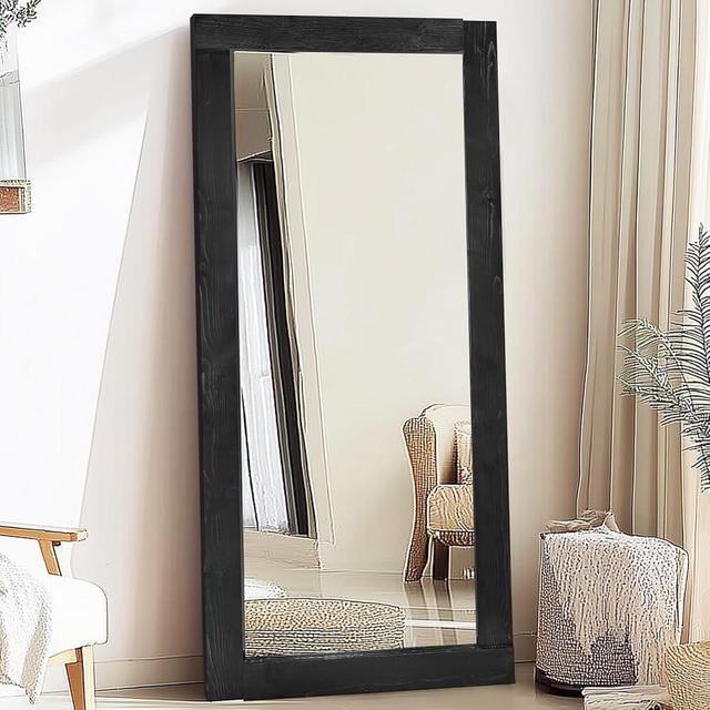 ABSWHLM Full Length Mirror 71"x32" – Solid Wood Frame, HD Tempered Glass, Wall Mounted & Leaning, Rustic Modern Decor for Bedroom, Living Room, Entryway, Black