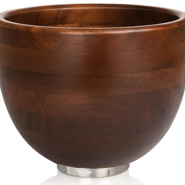 Premium Walnut Wood Mixing Bowl Compatible with KitchenAid 4.5 & 5 QT Tilt-Head Models – Natural True Walnut Wooden Bowl with Stainless Steel Locking Base | 5QT