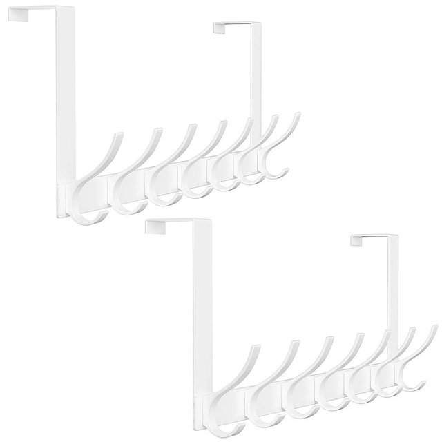 Peasulin 2 Pack Over The Door Hooks, Sturdy Door Hanger, Large Over The Door Towel Rack with 12 Hooks, Heavy Duty Easy to Install, for Bathroom, Bedroom，Kitchen，Hanging Towels, Coats (White)