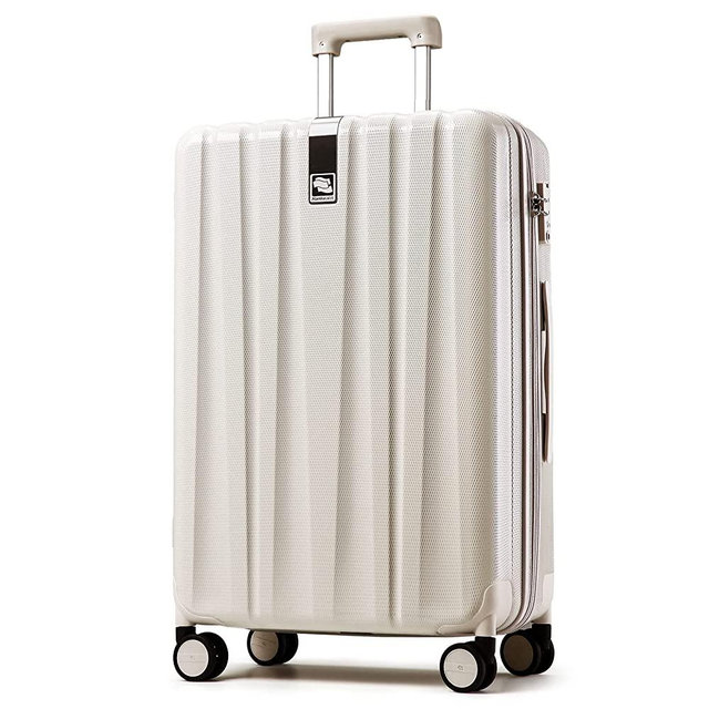 Hanke Upgrade Luggage Suitcases With Spinner Wheels Lightweight PC hardside Rolling Suitcase With TSA Lock, Checked-Large 29-Inch(Ivory White)