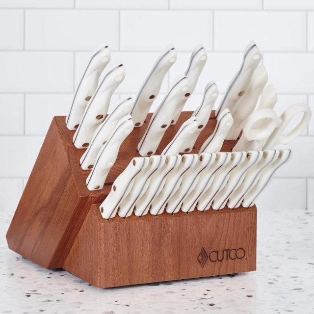 Pearl Santoku-Style Signature Set with Steak Knives with Cherry Block Finish
