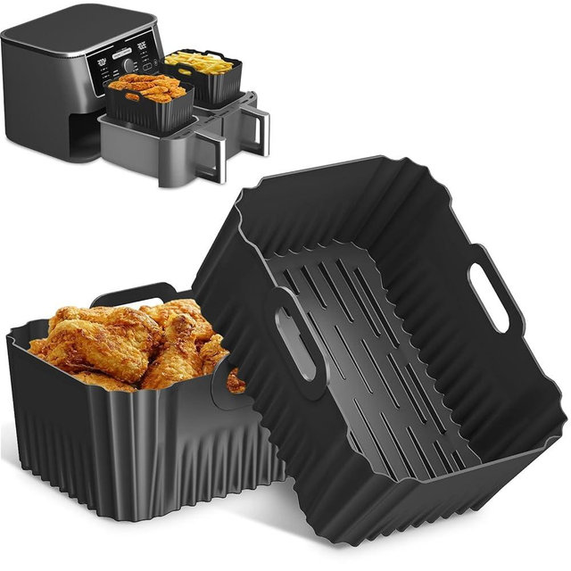 2PCs Silicone Air Fryer Liners for Ninja DZ401, DZ550, DZ302, COSORI 9QT Air Fryer, Rectangular Reusable Liners Accessories for Ninja Foodi 2-Basket 10 QT