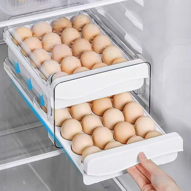 Mxsapve Egg Holder for Fridge 40 Eggs Container Holders Dispenser for Refrigerator, 2 Tier Clear Stackable Holder Tray with Drawer
