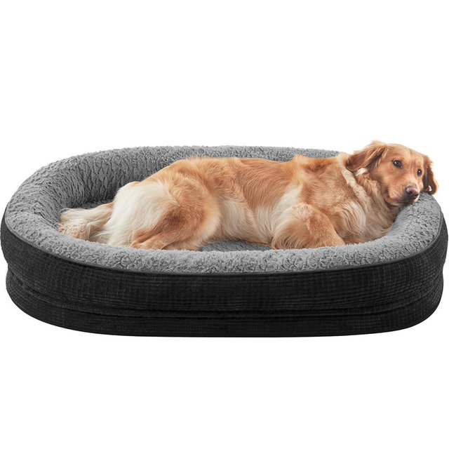 JOEJOY Orthopedic Dog Beds Large Sized Dog, XL Egg-Crate Memory Foam Pet Couch Bed with Bolster Sides, Waterproof Lining, Removable Washable Cover & Non-Slip Bottom, Black