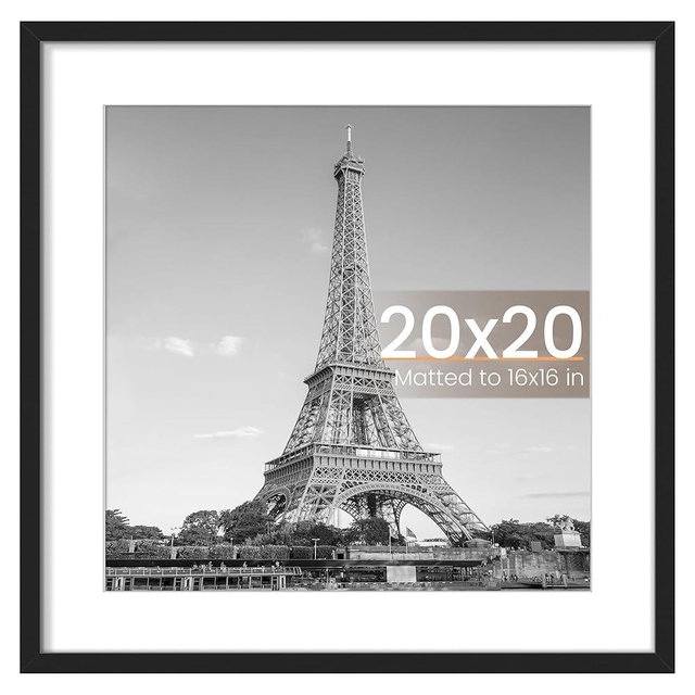 upsimples 20x20 Picture Frame, Display Pictures 16x16 with Mat or 20 x 20 Without, Wall Hanging Puzzle Frames, Black, 1 Pack