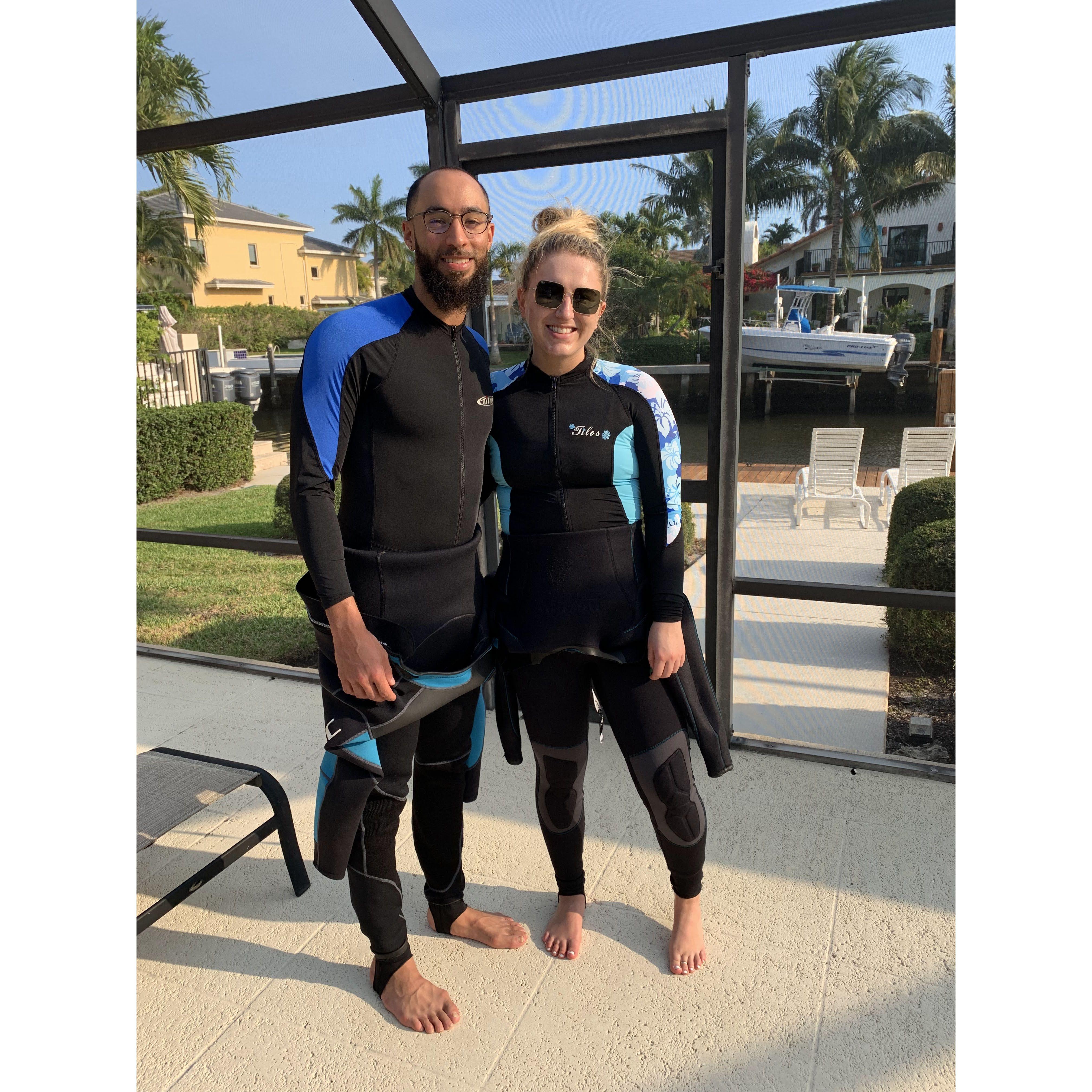 In the Spring of 2022 we decide to learn how to Scuba! This was taken right before our first deep water dive at Aunt Nancy's house.