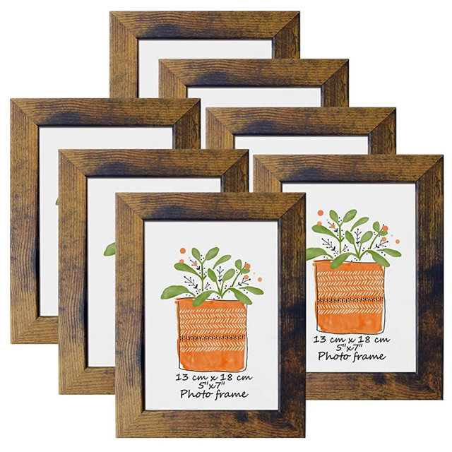 PETAFLOP 5x7 Frame Rustic Wood Picture Frames Fits 5 by 7 Inch Photo Wall Tabletop Display, 7 Pack