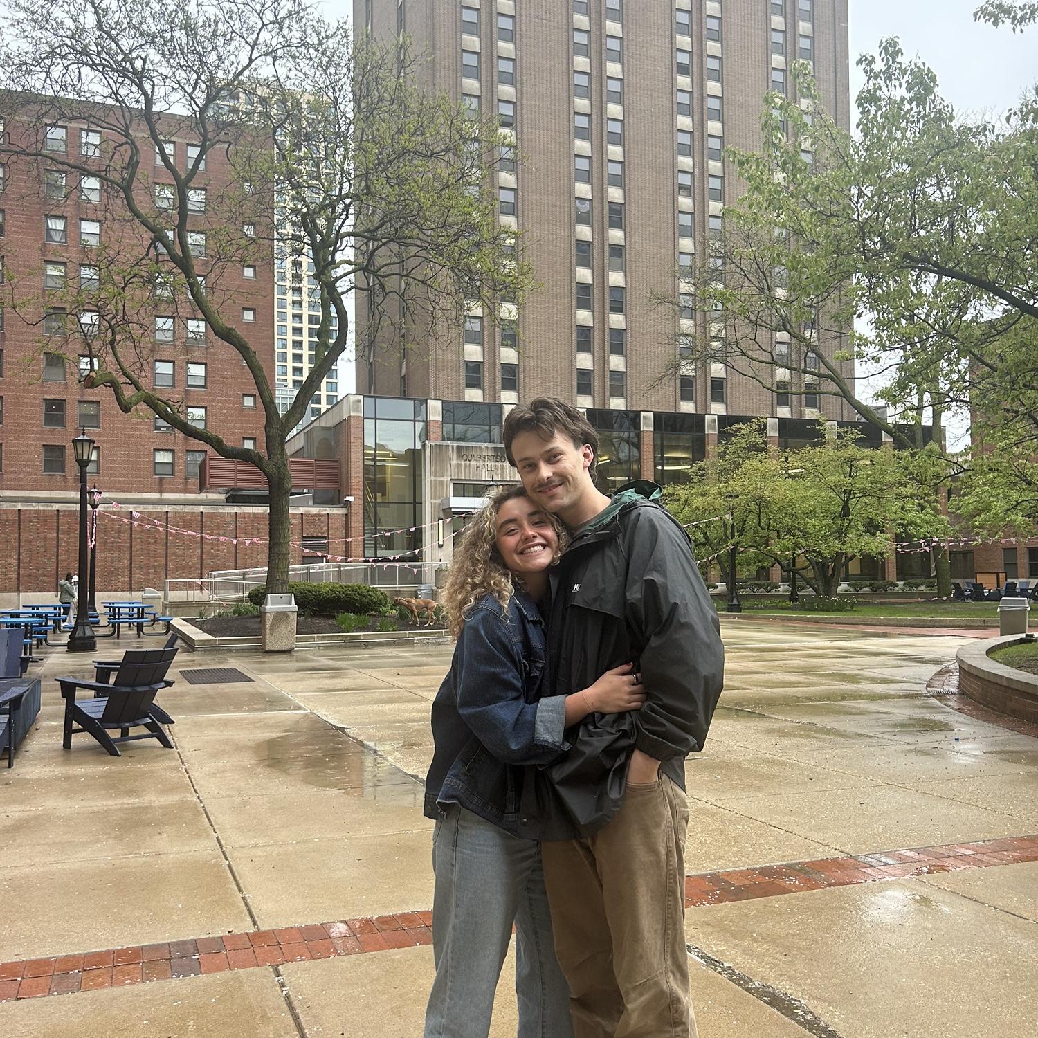 Aidan and Lizzy in the plaza of Moody Bible Institute!