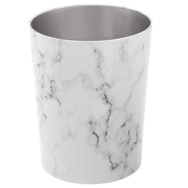 mDesign Round Metal Small Trash Can Wastebasket, Garbage Container Bin for Bathrooms, Powder Rooms, Kitchens, Home Offices - Durable Stainless Steel - Marble