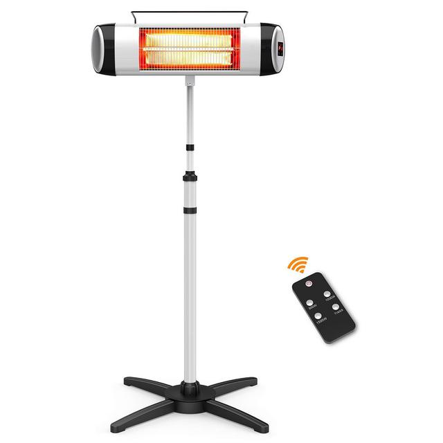 Flamemore Standing Patio Heater Outdoor 1500W Electric Carbon Infrared Heater with Remote Control Waterproof Overheating Protection for Garage Porch Garden