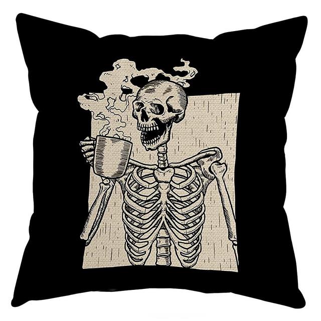 HUYAW Halloween Retro Skeletons Skull Decorative Throw Pillow Cover, Halloween Horror Gifts for Men Women, Gothic Punk Pillow Case 18 x 18 Inch Bed Sofa Home Decor