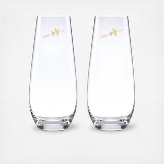 Two Hearts Stemless Champagne Flute, Set of 2